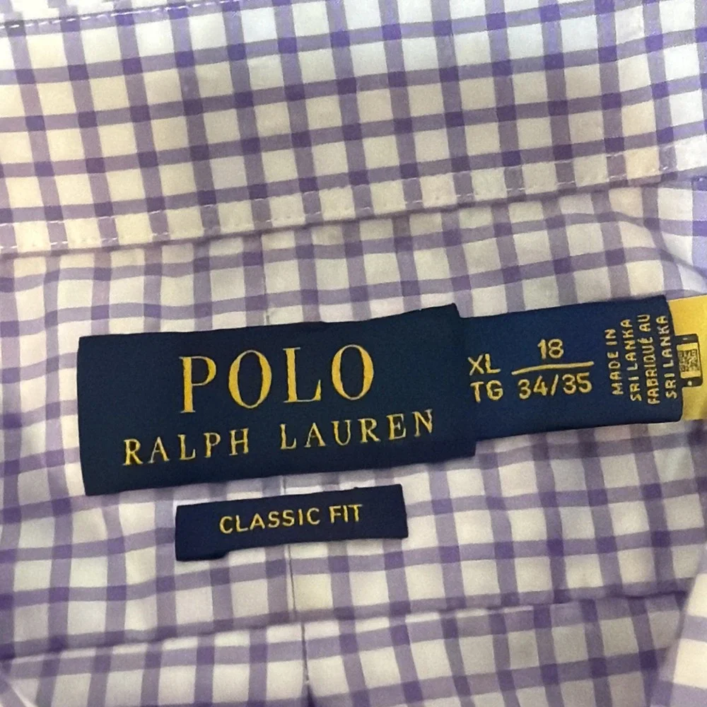 Polo Ralph Lauren Shirt XL 18 34-35 Purple Plaid Regent Classic Fit Button Up